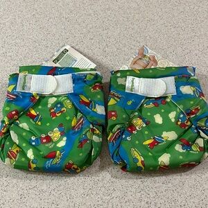 NWT 2 Green Airplane Print Kids Cloth Diapers size Small